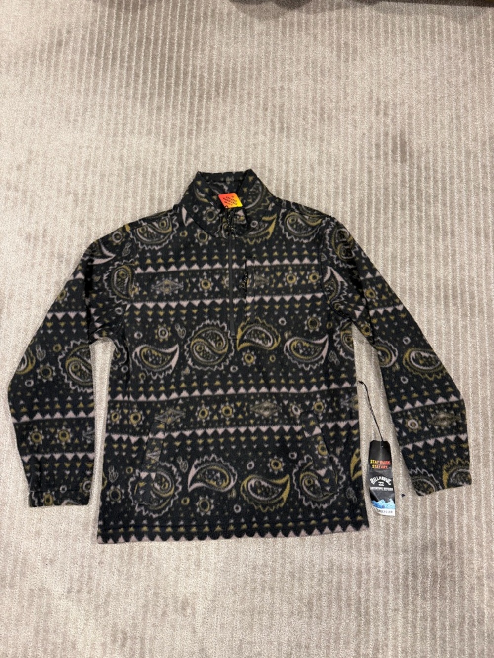 Billabong Men's Black Paisley Pattern Sherpa Pullover Fleece
